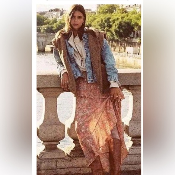 NWT Free People Intimately Romance Me Half Slip. Ruffles Floral Maxi. Burgundy - Picture 2 of 6